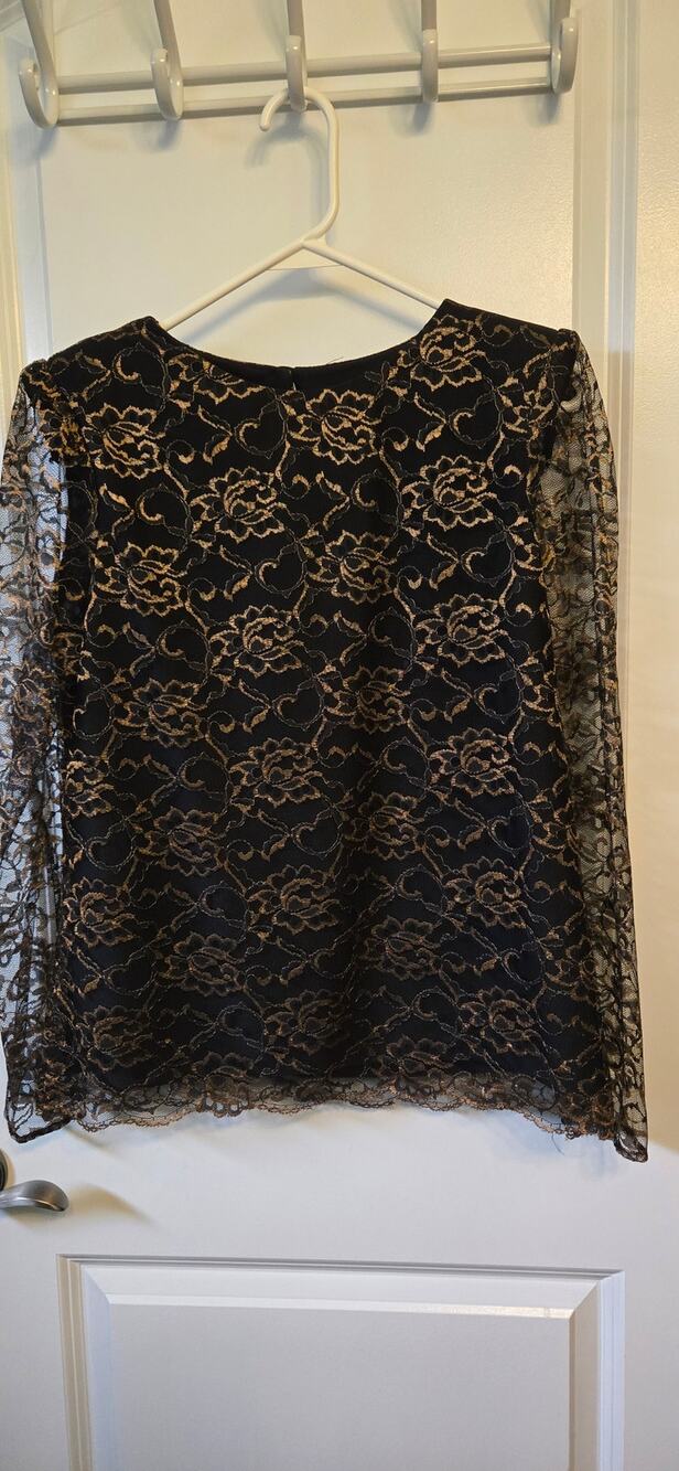 Vintage Boston Maid Woman 8 Black with Gold Design Blouse Party